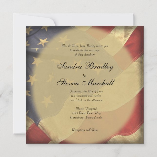 Distressed American Flag Wedding Invitations (Front)