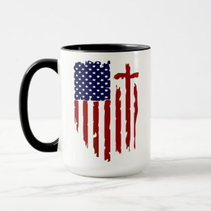 distressed american flag with red cross  mug