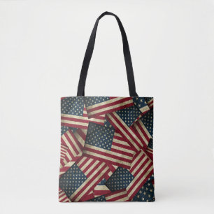 Distressed American Flags Tote Bag