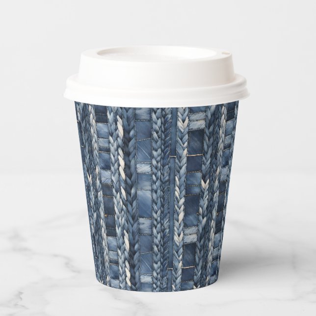 Distressed And Braided Blue Jean Denim Paper Cups (Front)