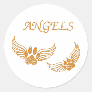 Distressed Angel Pet Paws Classic Round Sticker