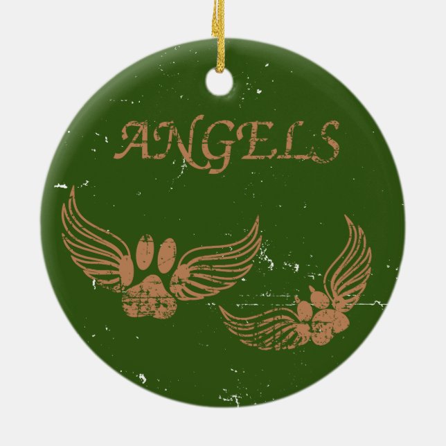 Distressed Angel Pet Paws Green Ceramic Tree Decoration (Back)