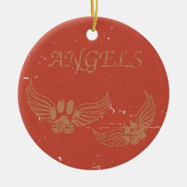 Distressed Angel Pet Paws Red Ceramic Tree Decoration (Front)