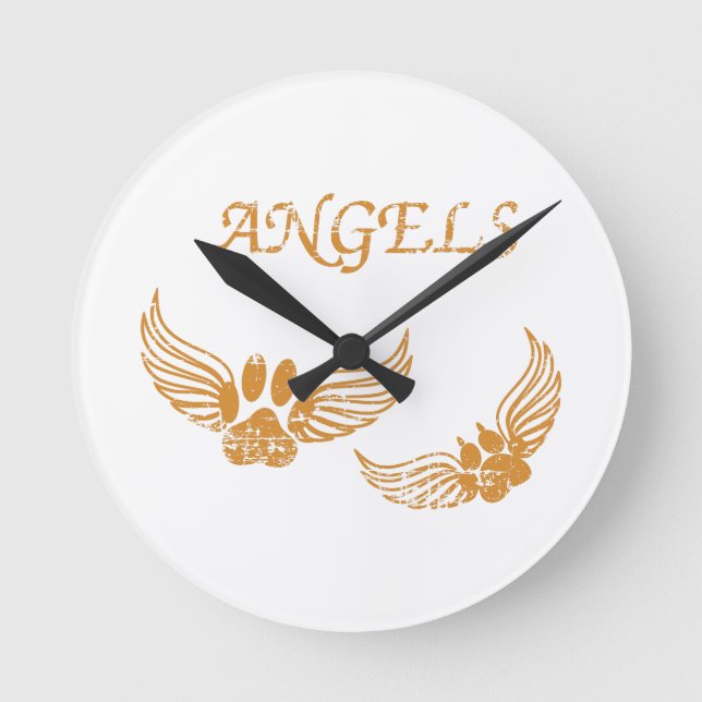 Distressed Angel Pet Paws Round Clock (Front)