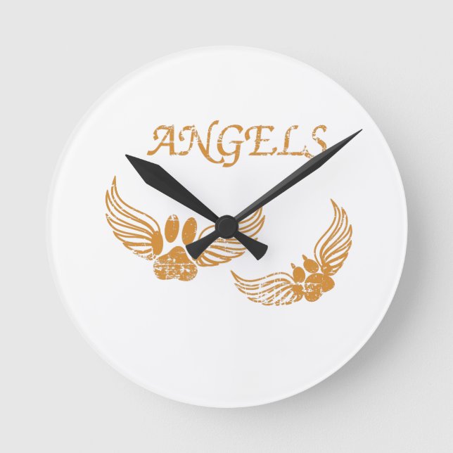 Distressed Angel Pet Paws Round Clock (Front)