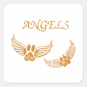 Distressed Angel Pet Paws Square Sticker