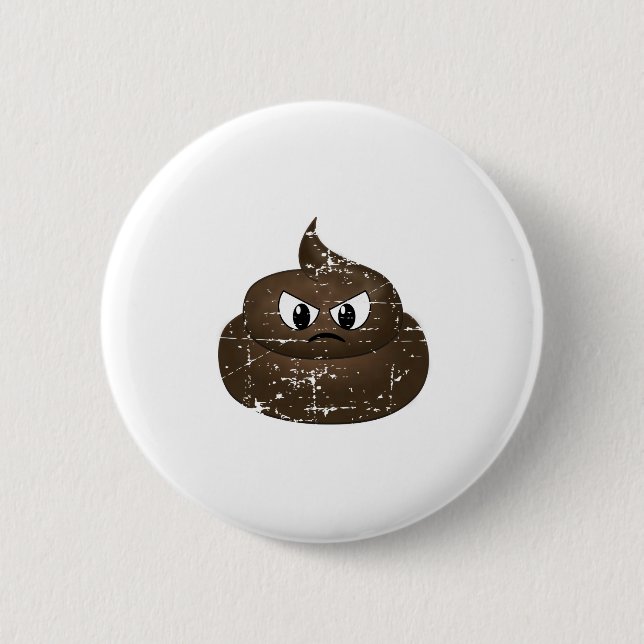 Distressed Angry Cartoon Poop 6 Cm Round Badge (Front)