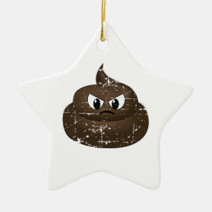 Distressed Angry Cartoon Poop Ceramic Tree Decoration