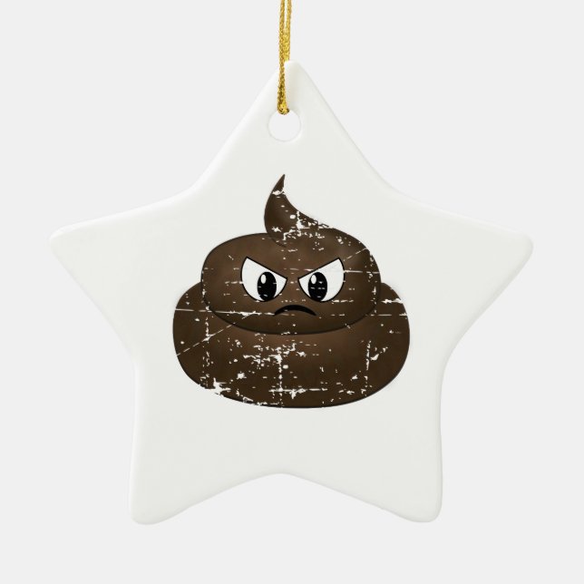 Distressed Angry Cartoon Poop Ceramic Tree Decoration (Front)