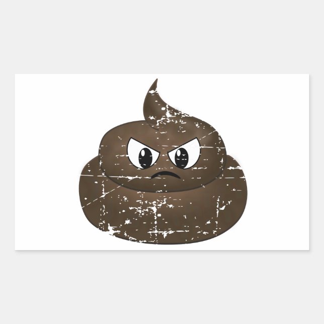 Distressed Angry Cartoon Poop Rectangular Sticker (Front)