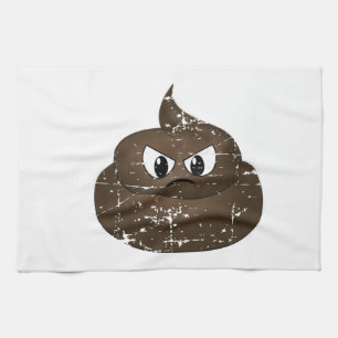 Distressed Angry Cartoon Poop Tea Towel