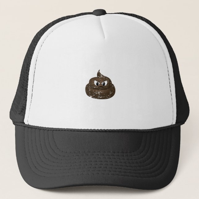 Distressed Angry Cartoon Poop Trucker Hat (Front)