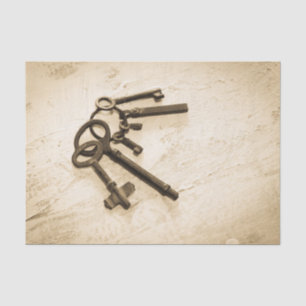 Distressed Antique Skeleton Keys on Key Ring Tissue Paper