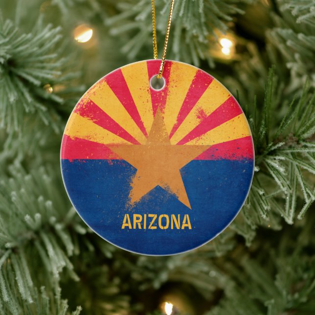 Distressed Arizona State Flag  Ceramic Tree Decoration (Tree)