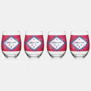 Distressed Arkansas Flag Stemless Wine Glass