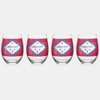 Distressed Arkansas Flag  Stemless Wine Glass