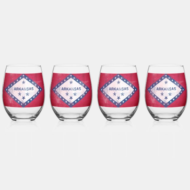 Distressed Arkansas Flag  Stemless Wine Glass (Left)
