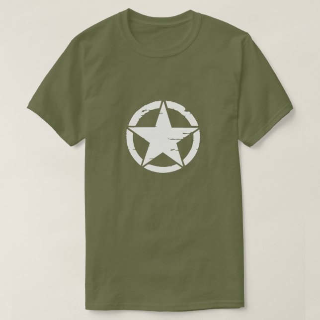 Distressed Army White Star T-Shirt (Design Front)