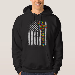 Distressed Autism Big Brother American Flag Family Hoodie