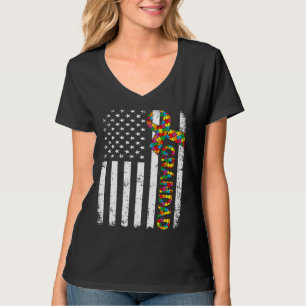 Distressed Autism Grandad American Flag Family Mat T-Shirt