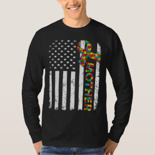 Distressed Autism Mother American Flag Family Matc T-Shirt