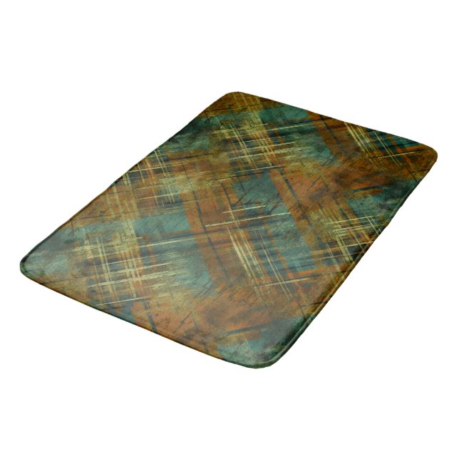  Distressed Autumnal Tartan Check Pistachio Band  Bath Mat (Angled)