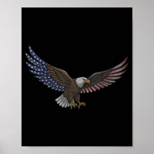 Distressed Bald Eagle Flying Grungy American Flag Poster