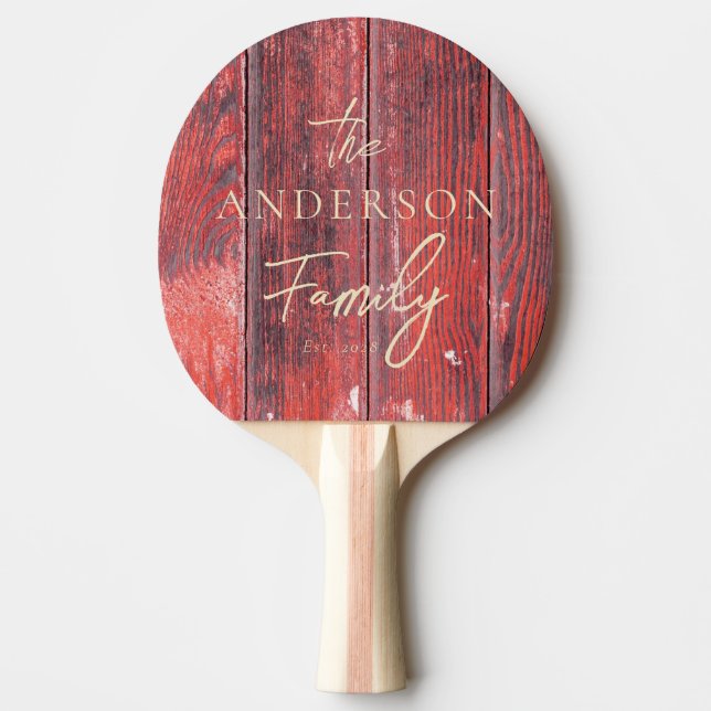Distressed Barn Boards Hand Written Family Name Ping Pong Paddle (Front)