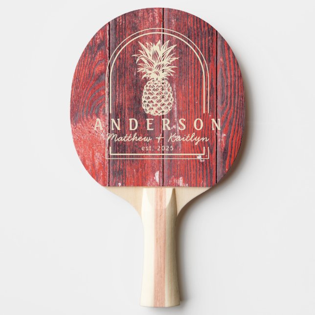 Distressed Barn Boards Pineapple Wedding Arch&Name Ping Pong Paddle (Front)