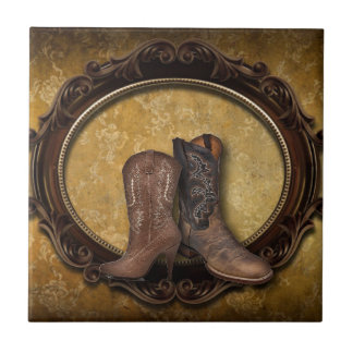 Distressed barn country Western Cowboy Boot Tile