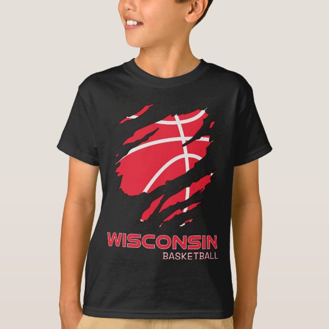 Distressed Basketball The Badger State Home Wiscon T-Shirt (Front)