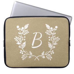 Distressed Beige White Floral Wreath Personalised Laptop Sleeve