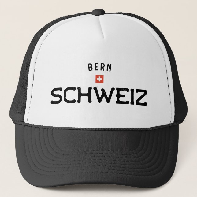 Distressed Bern Schweiz (Switzerland) Trucker Hat (Front)