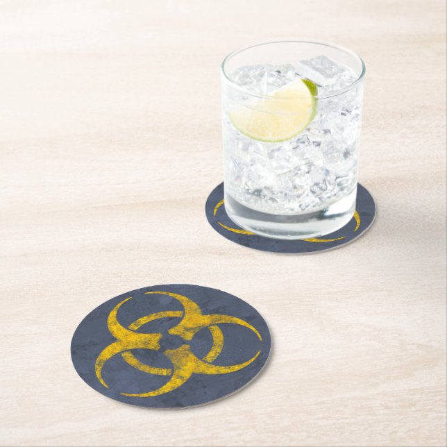 Distressed Biohazard Symbol Round Paper Coaster (Insitu)