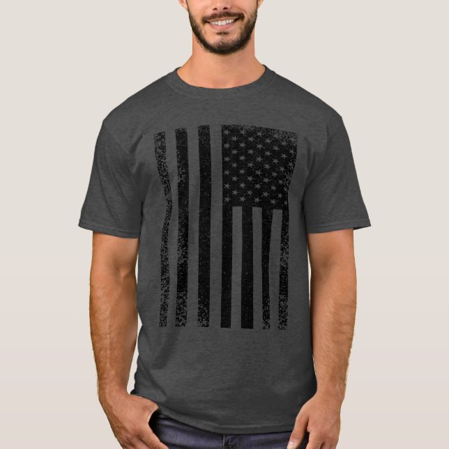 Distressed Black and White American Flag Cool T-Shirt (Front)