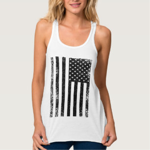Distressed Black and White American Flag Singlet