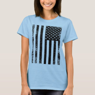 Distressed Black and White American Flag T-Shirt