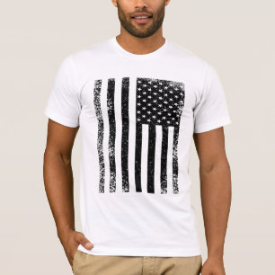 Distressed Black and White American Flag T-Shirt