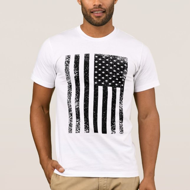Distressed Black and White American Flag T-Shirt (Front)