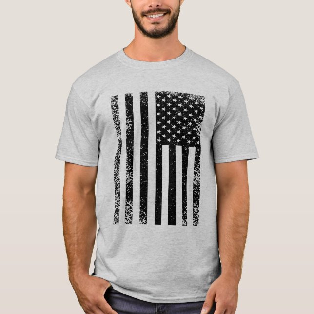 Distressed Black and White American Flag T-Shirt (Front)