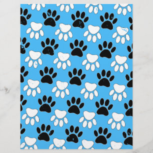 Distressed Black And White Paws On Blue Background