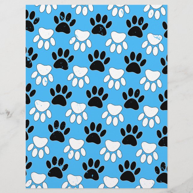 Distressed Black And White Paws On Blue Background (Front)