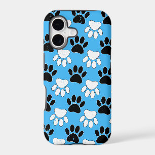 Distressed Black And White Paws On Blue Background