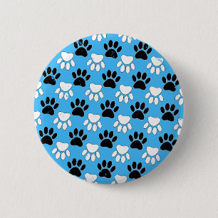 Distressed Black And White Paws On Blue Background 6 Cm Round Badge