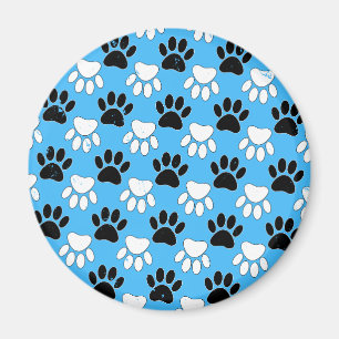 Distressed Black And White Paws On Blue Background Magnet