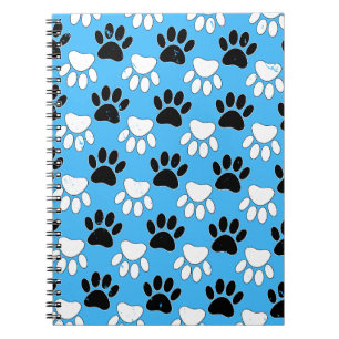 Distressed Black And White Paws On Blue Background Spiral Notebook