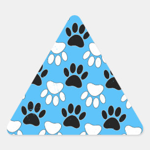 Distressed Black And White Paws On Blue Background Triangle Sticker