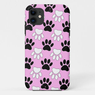 Distressed Black And White Paws On Pink Background iPhone 11 Case