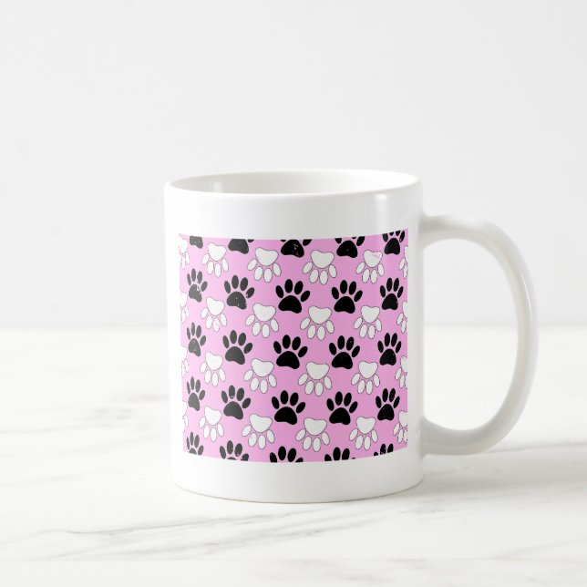 Distressed Black And White Paws On Pink Background Coffee Mug (Right)