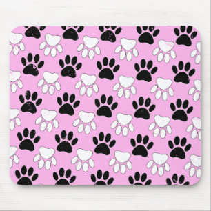 Distressed Black And White Paws On Pink Background Mouse Pad